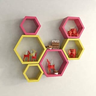 Onlinecrafts Wooden Wall Shelf Wooden Wall Shelf (Number Of Shelves - 6, Steel, Green)