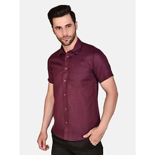 PrintCultr Men Regular Fit Solid Curved Collar Casual Shirt
