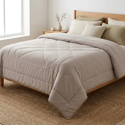 Cotton Quilted Geometric Beige Double Bed Comforter