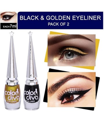Color Diva Eye Liner, Water Resistant, Long-Lasting, 6ml (Black & Golden) Matte & Satin Finish