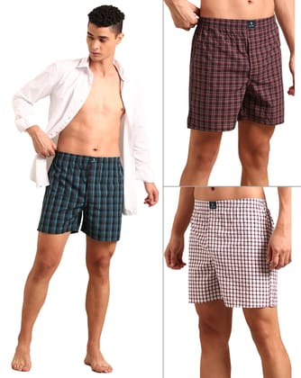 3 Pack Checked Cotton Boxers-XL