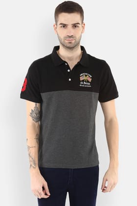 Men's Polo Collar T-Shirt - Charcoal & Black-Small / Charcoal & Black