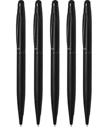 UJJi Matte Black Pen with Stylus for Touch Screen Pack of 5pcs (Blue Ink) Ball Pen