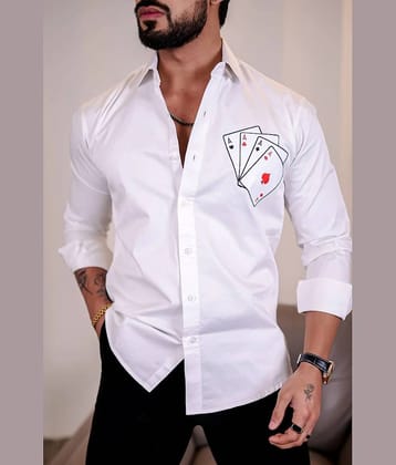 CRESALE Cotton Blend Regular Fit Printed Full Sleeves Men's Casual Shirt - White ( Pack of 1 )