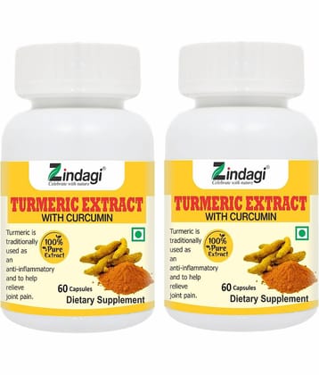 Zindagi Turmeric Extract Capsules - Turmeric Capsules - Health Supplement - Haldi Capsules 60 gm Natural Multivitamins Capsule Pack of 2
