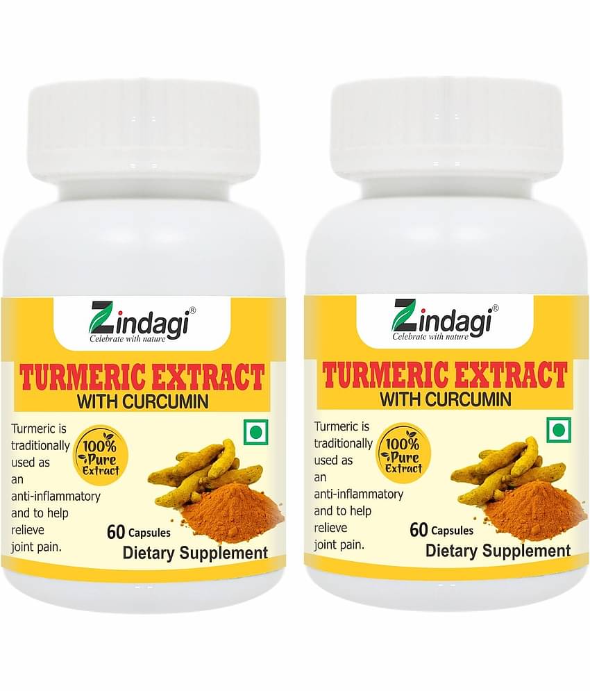 Zindagi Turmeric Extract Capsules - Turmeric Capsules - Health Supplement - Haldi Capsules 60 gm Natural Multivitamins Capsule Pack of 2