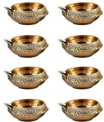 Bansiwal Handmade Brass Diya Oil Kuber Deepak Jyot Dia Brass (Pack of 8) Table Diya Set  (Height: 1 inch)