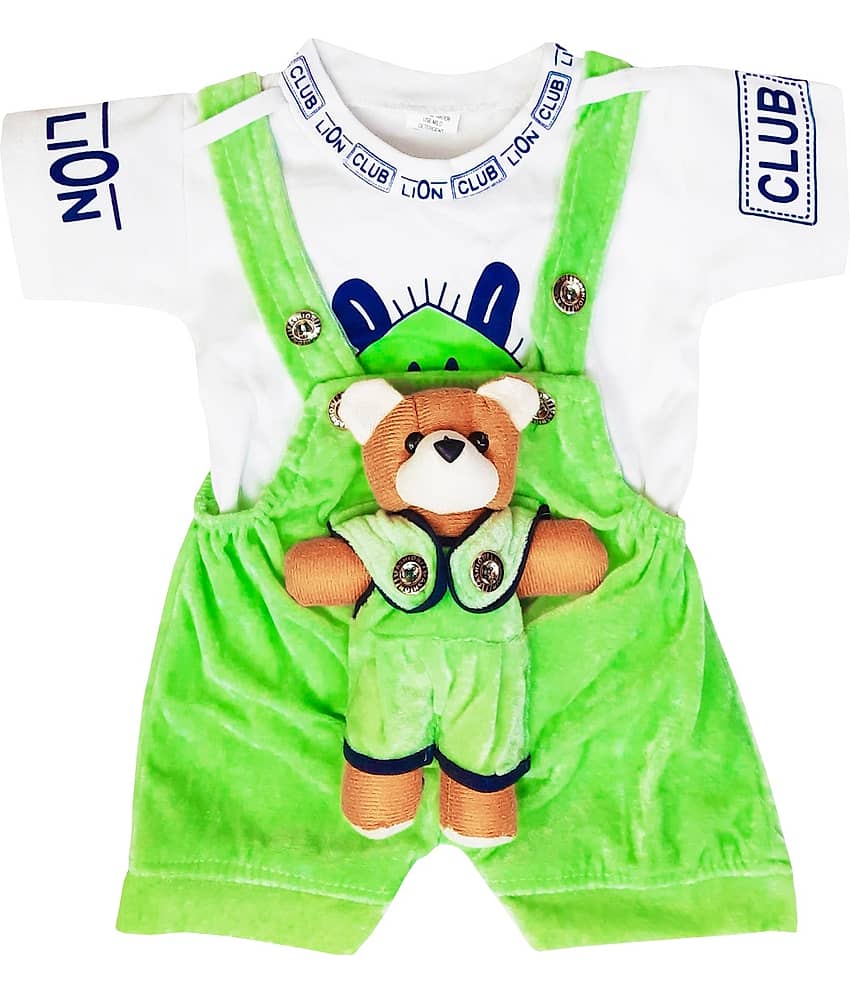 LITTLE PANDA Pack of 1 Baby Boys Velvet Dungaree Sets ( Green )