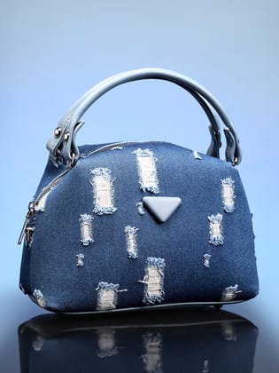 The Denim-Curve Hand Bag - Indigo Blue-Hand Bag
