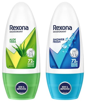 Rexona Aloe Vera Underarm Roll On Deodorant for Women, 50ml and Shower Fresh Underarm Roll On Deodorant for Women, 50ml Rexona Aloe Vera Underarm Roll On Deodorant for Women, 50ml and Shower Fresh Underarm Roll On Deodorant for Women, 50ml
