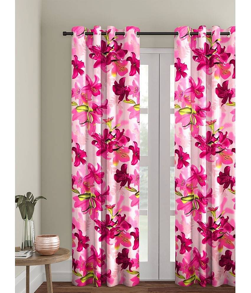 Cortina - Floral Printed Room Darkening Eyelet Curtain-5 Ft-pack of 2