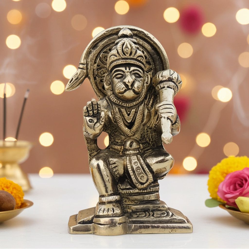 Pure Brass Hanuman Ji Artistic Statue - Handcrafted Murti, Height : 3.1 Inch (BSMAS1032 C)