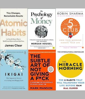 The Psychology Of Money+Ikigai+The Subtle Art Of Not Giving+Atomic Habits + 5 Am Club + Miracle Morning