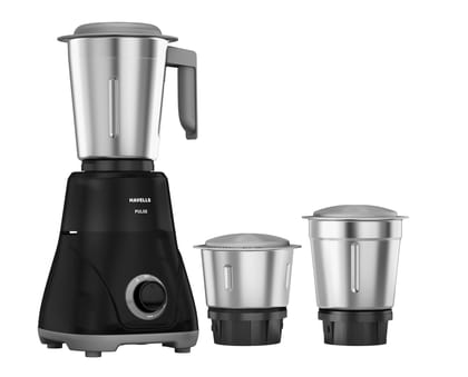 Havells Pulse 500 Watt Mixer Grinder|3 Stainless Steel Leak-Resistant Jars (400ml, 800ml, 1.2L)|3 Speed Control|Heavy-Duty ABS Body|Durable SS Blades|Air Vent Technology |1 Year Product Warranty|Black Havells Pulse 500 Watt Mixer Grinder|3 Stainless Stee