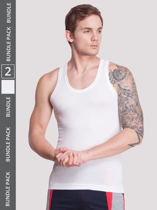 Men's White Pack of 2 Solid Egyptian Cotton Vest