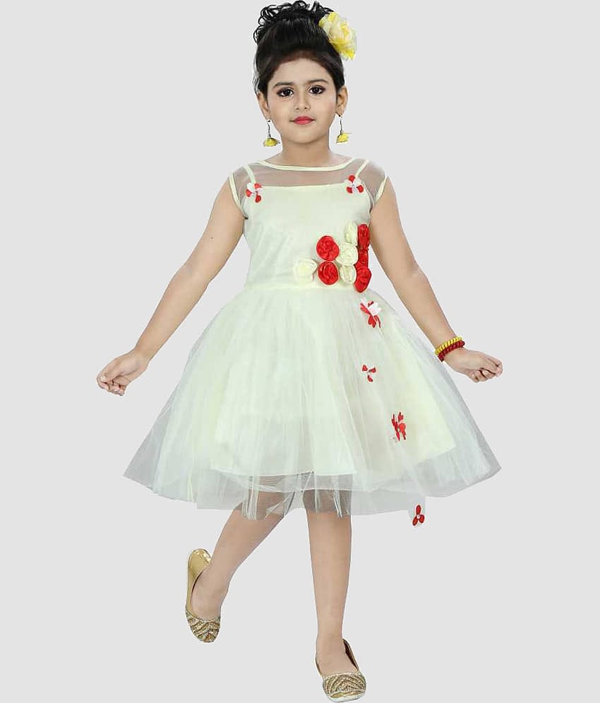9stiches - Cream Net Girls Frock ( Pack of 1 )