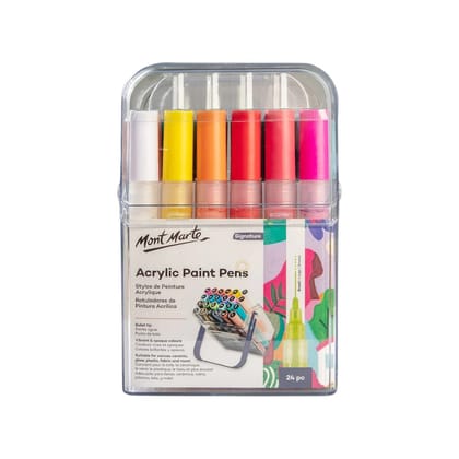 Mont Marte Signature Acrylic Paint Pens - Choose Tip Type & Pack-Broad Tip / Set of 24 (In Case) - Opaque / MPN0236