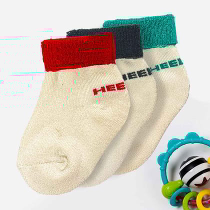 Heelium Bamboo Baby Socks - 3 Pairs-Off White-Pink | Off White-Dark Grey | Off White-Teal / 0-6 Month