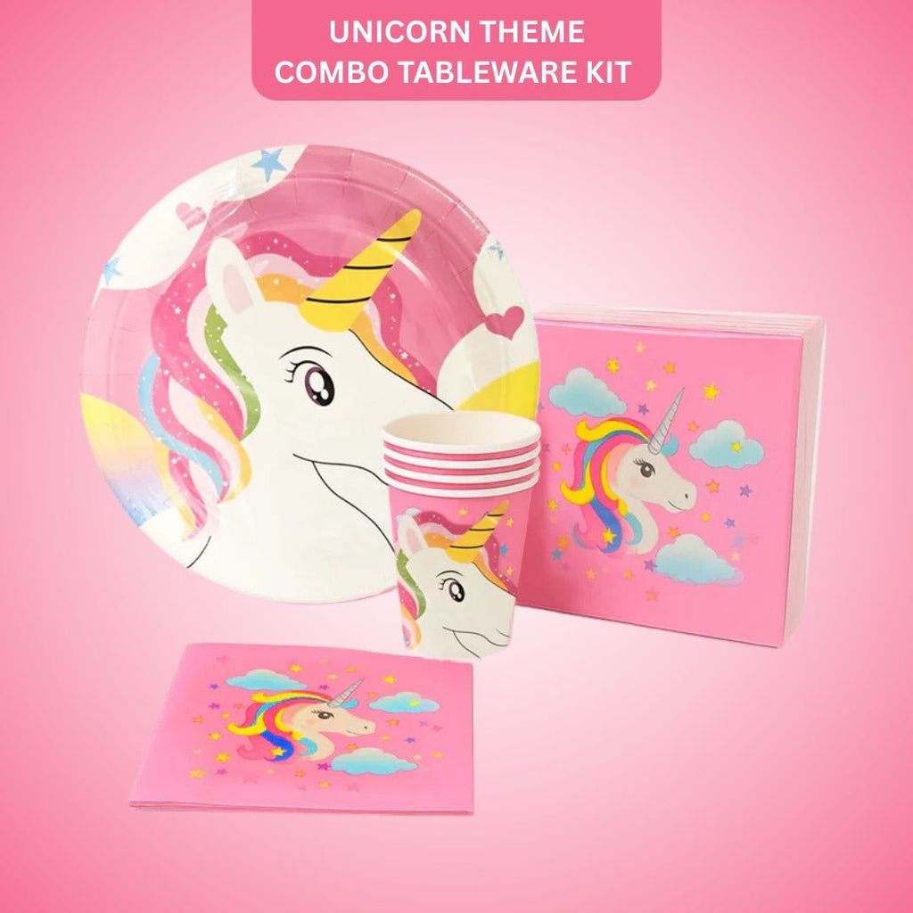 Unicorn Theme Tableware Combo w Plates, Cups & Napkins - 40PC - Party and Festive Needs | Buy online on ZillyBuy