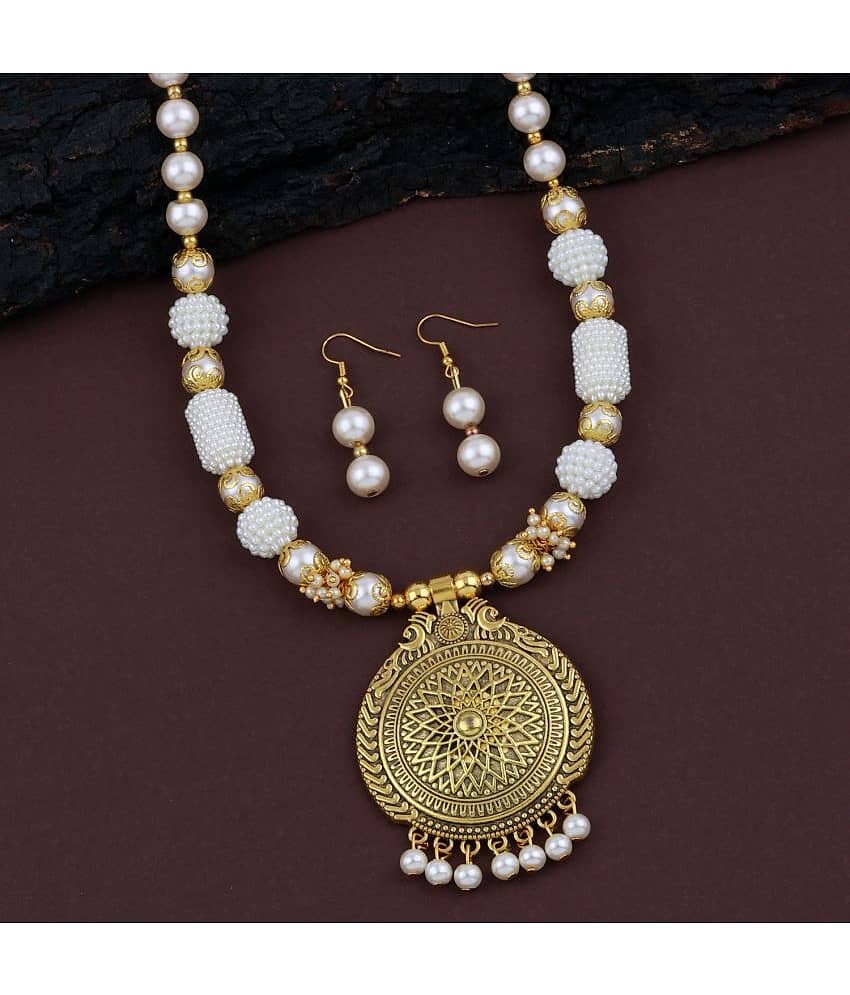 ShreejiHuf Alloy White Traditional Necklaces Set Long Haram