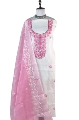 Kota Doria Dress Material Magenta Pink Floral Yoke