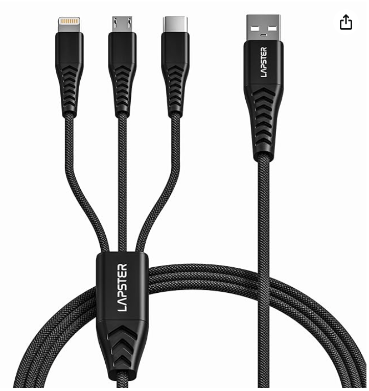 Lapster Rapidzz 3-in-1 Trio Multi Functional Cable 1.5 m Length Black