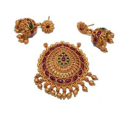 Matt Finish Gold Pendant With Earrings Set For Girls & Woman  , MFP-004-Per Pcs