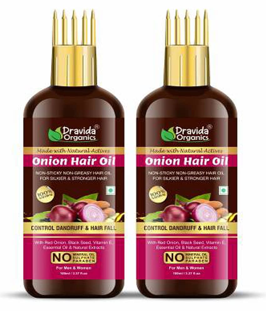 Dravida Organics Onion Black Seed 200 ml HairOil-WITH COMB 200 mL Pack of 2