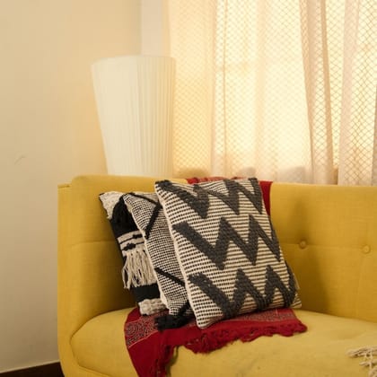 Wavy Design Cotton Cushion with Filler | Stylish & Comfortable Pillow for Home Decor (Set Of 2)