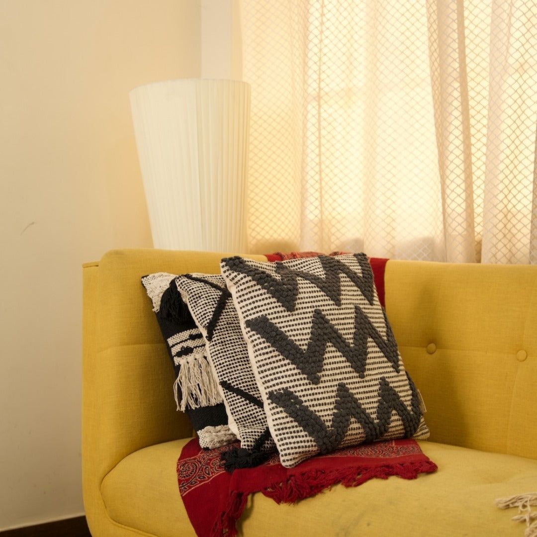 Wavy Design Cotton Cushion with Filler | Stylish & Comfortable Pillow for Home Decor (Set Of 2)