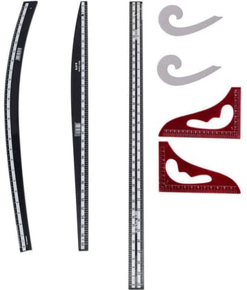 Vardhman Complete Fashion Designing Tailoring Pack of 7 Scales Arm & Hip Curve, Long Ruler, 2 French Curve & 2 Art Curve, 1/4 and 1/6 Scale
