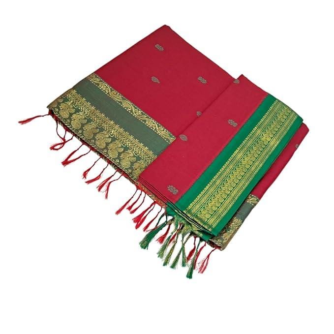 Kalyani Cotton Korvai Border 9.5 Yard's Unstitched Madisar Saree's With Rich Pallu & Blouse Contrast