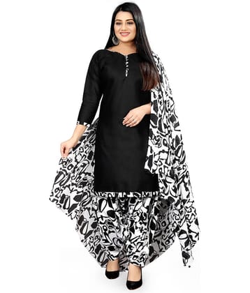 Rajnandini Women Cotton Blend Printed Straight Kurti With Patiala Salwar ( Black )