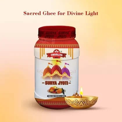 Swarajya India Surya Jyoti Pooja Ghee | 1 Litre | Traditional Non-Edible Vanaspati Pooja Ghee | Enriched with Cow Ghee | For Pooja, Havan, Festivals Swarajya India Surya Jyoti Pooja Ghee | 1 Litre | Traditional Non-Edible Vanaspati Pooja Ghee | Enriched with Cow Ghee | For Pooja, Havan, Festivals