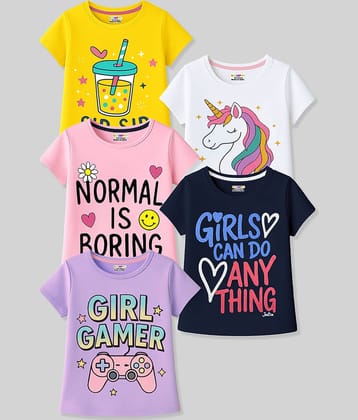 Kuchipoo Pack of 5 Girls Cotton Blend T-Shirt ( Multicolor )