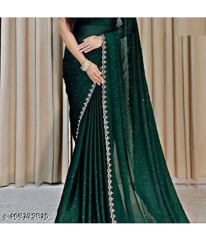 Gullak Georgette Embellished Saree With Unstitched Blouse Piece ( Green )