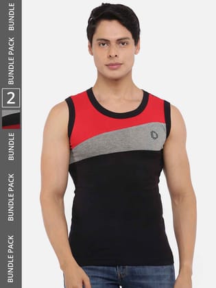 Men's Assorted Pack of 2 Solid Combed Cotton Racerback Styled Gym Vest