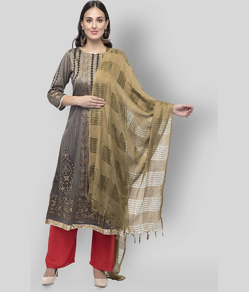 A R Silk Green Cotton Checkered Dupatta