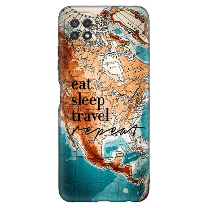 Eat Sleep Travel Samsung A22 5G Premium Embossed Mobile cover