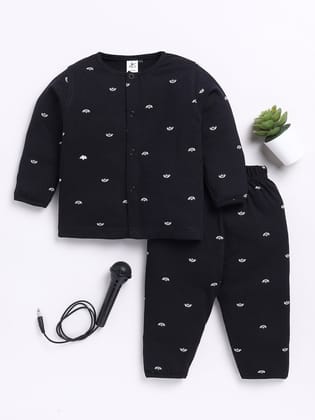 Black Boat Print Full Sleeve Night Suit-3-6 m