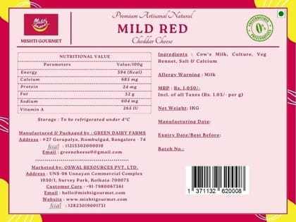 Natural Mild Red Cheddar Block 1KG