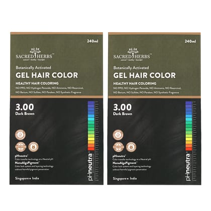 Sacred Herbs® Damage Free pH Neutral Gel Hair Colour - Available in 5 Shades Premium Pack (Pack Of 2)-Dark Brown 3.00 (Pack Of 2)