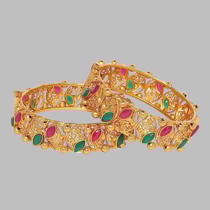 Leaf Motif matte gold Screw Openable Kada Bangles(Set of 2)