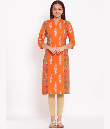 FabbibaPrints - Orange Cotton Women's Straight Kurti