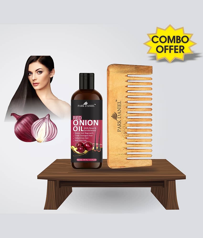 Park Daniel  Red Onion Oil+ Neem Wooden  Wide tooth Comb Pack of 2