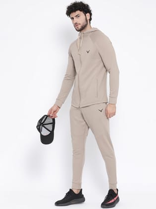 Invincible Men's Athleisure Slim Fit Luxury Tracksuit-Beige / XXL