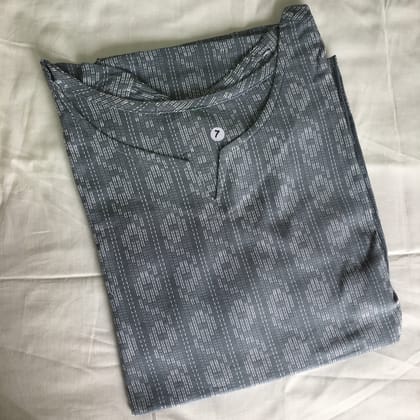 Grey Katha work Cotton Kurti- Knee Length - 3804-42 - XL