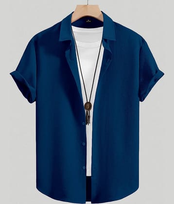 color bucket Cotton Blend Regular Fit Popcorn Textured Half Sleeves Men's Casual Shirt - Navy Blue ( Pack of 1 )