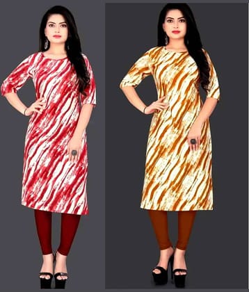 VACHHARAJ GROUP Crepe Printed Straight Women's Kurti - Red,Yellow ( Pack of 2 )