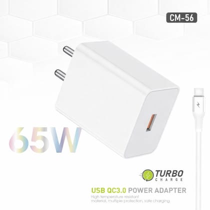 65W USB-C Fast Charger with cable | Super Fast Charging Power Adapter with QC 3.0 & Power Delivery | High-Speed Wall Charger for Smartphones, Tablets, Laptops & USB-C Devices